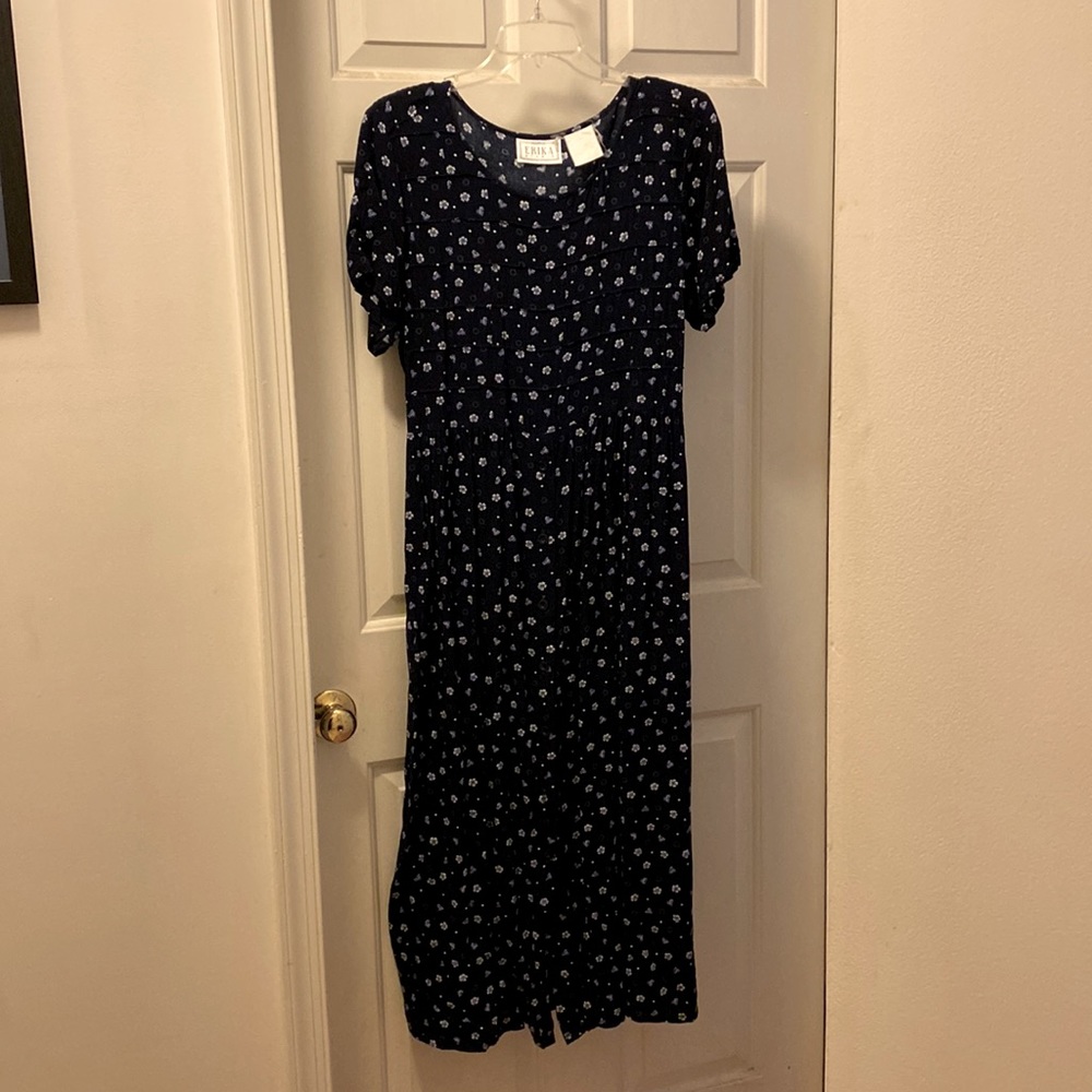 Maxi dress Navy Blue w/ White Flowers, size L/XL